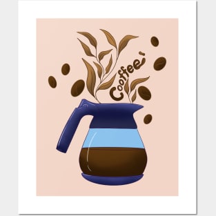 Floral coffee art with plants and leaves Posters and Art